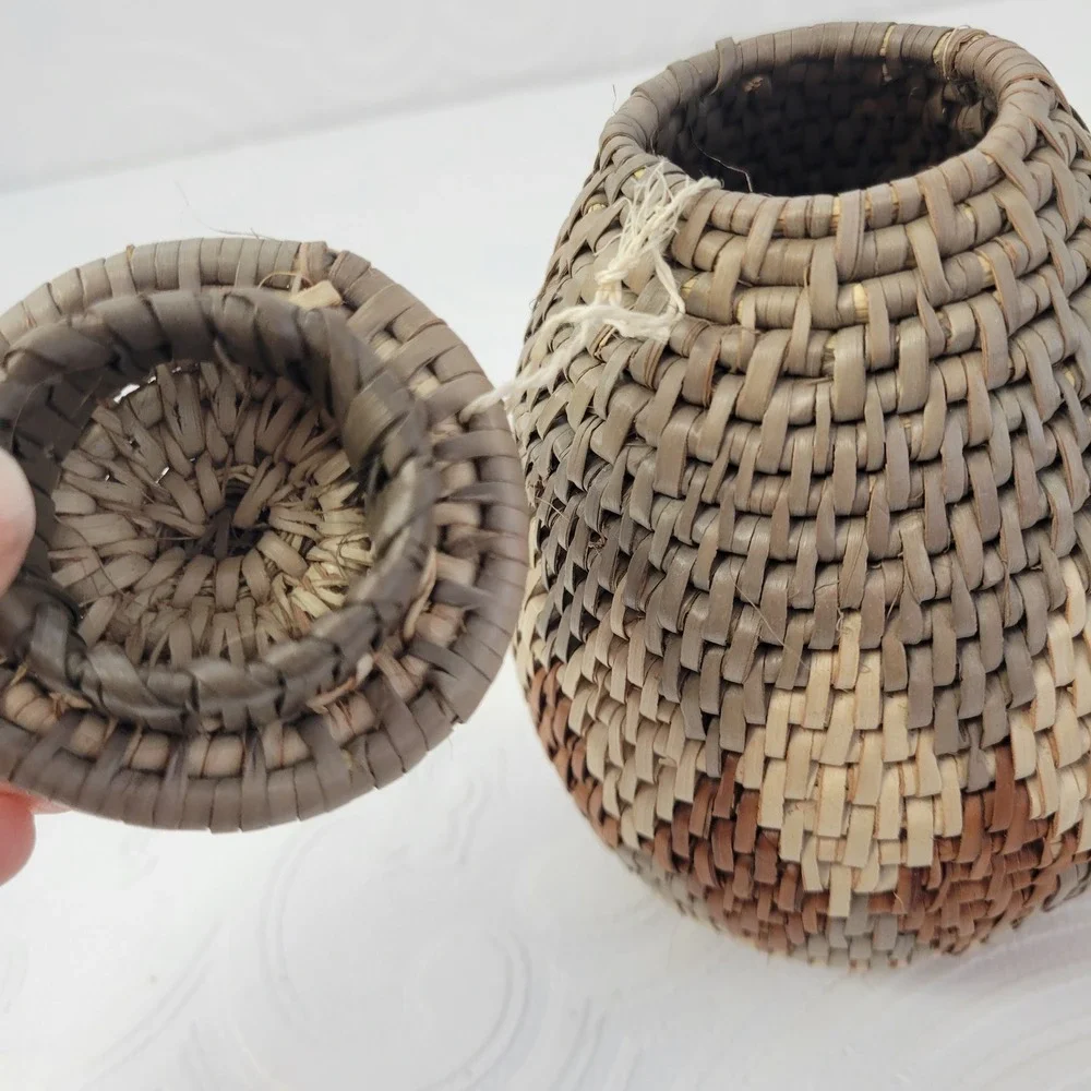 African Zulu Basket Ukhamba Triangle Design Handwoven South‎ African Art VTG 70s